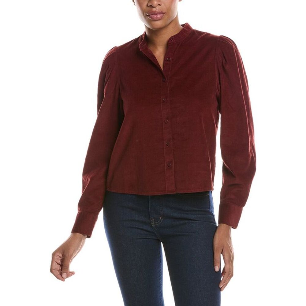 Madewell Womens  Puff Sleeve Button-Up Shirt, Red